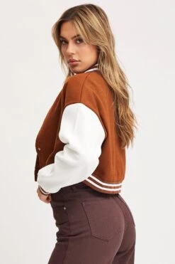 Brown Graphic Jacket Long Sleeve Oversized -Women Clothing Shop jacket brown graphic jacket long sleeve oversized 32966603243713