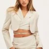 Beige Crop Jacket Long Sleeve -Women Clothing Shop jacket camel crop jacket long sleeve 32966637486273