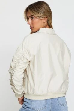 Beige Puffer Jacket Long Sleeve -Women Clothing Shop jacket camel puffer jacket long sleeve 32966598656193