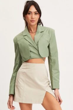 Green Crop Jacket Long Sleeve -Women Clothing Shop jacket green crop jacket long sleeve 32966639616193