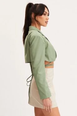 Green Crop Jacket Long Sleeve -Women Clothing Shop jacket green crop jacket long sleeve 32966639714497