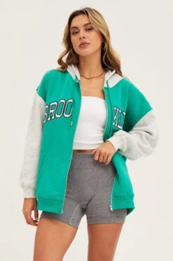 Green Graphic Jacket Long Sleeve Hoodie -Women Clothing Shop jacket green graphic jacket long sleeve hoodie 32966644531393
