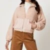 Pink Mixed Media Teddy Jacket -Women Clothing Shop jacket pink mixed media teddy jacket 33007086371009