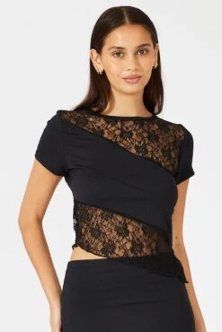 Black Supersoft Lace Top Short Sleeve