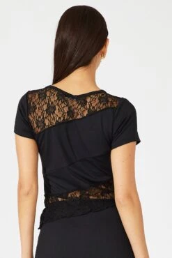Black Supersoft Lace Top Short Sleeve -Women Clothing Shop jc11700 84w black 5