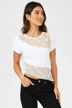 White Supersoft Lace Top Short Sleeve 10 White Supersoft Lace Top Short Sleeve -Women Clothing Shop jc11700 84wb white 3
