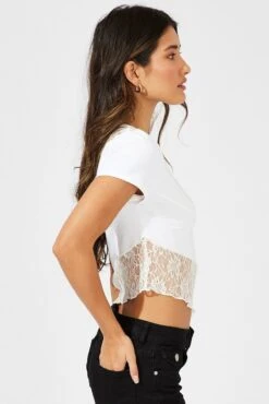 White Supersoft Lace Top Short Sleeve 11 White Supersoft Lace Top Short Sleeve -Women Clothing Shop jc11700 84wb white 4