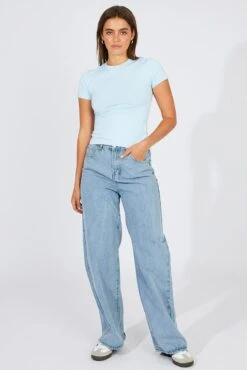 Blue Supersoft Top Short Sleeve Round Neck -Women Clothing Shop jc1345a 84w sky blue 3