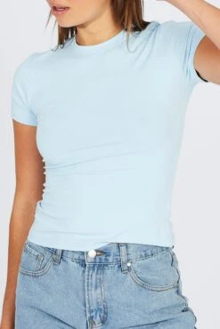 Blue Supersoft Top Short Sleeve Round Neck -Women Clothing Shop jc1345a 84w sky blue 6