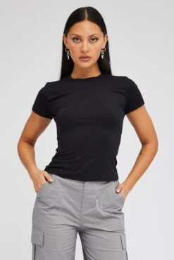 Black Supersoft Longline Top Short Sleeve