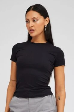 Black Supersoft Longline Top Short Sleeve -Women Clothing Shop jc1345x 84w black 3