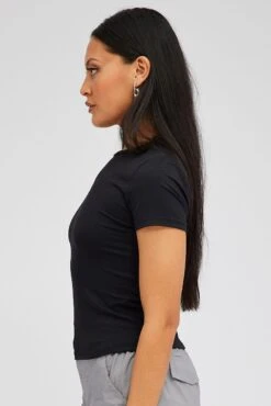 Black Supersoft Longline Top Short Sleeve -Women Clothing Shop jc1345x 84w black 4