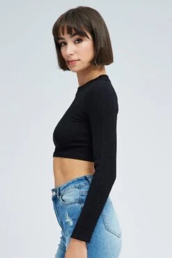 Black Top Long Sleeve Round Neck String Back Seamless 12 Black Top Long Sleeve Round Neck String Back Seamless -Women Clothing Shop jc1489 39w black 5