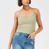 Green Supersoft Singlet Longline -Women Clothing Shop jc1656 84wk khaki 1