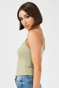 Green Supersoft Singlet Longline -Women Clothing Shop jc1656 84wk khaki 4