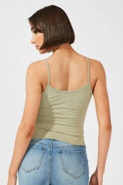 Green Supersoft Singlet Longline -Women Clothing Shop jc1656 84wk khaki 5