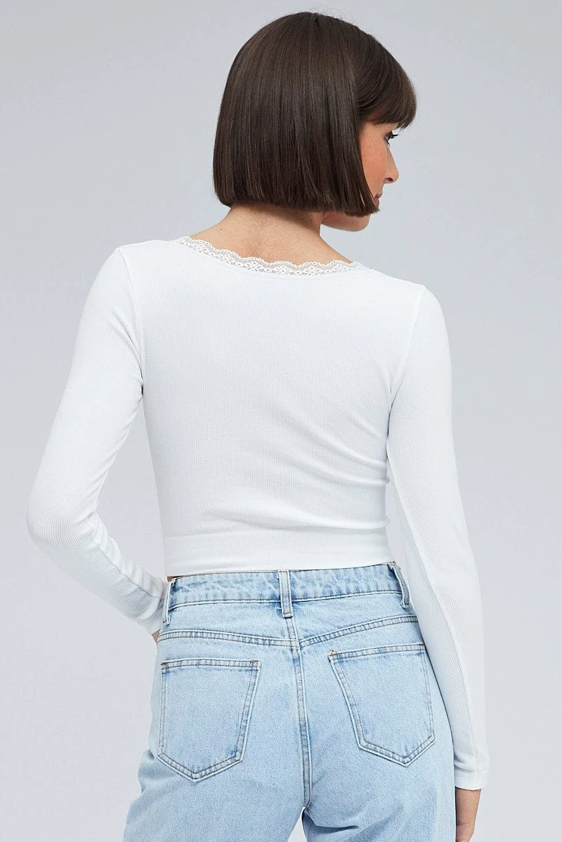 White Top Long Sleeve Round Neck Seamless 7 White Top Long Sleeve Round Neck Seamless - Image 5