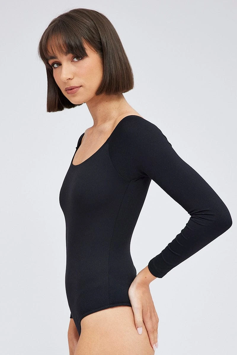 Black Supersoft Bodysuit Long Sleeve Offshoulder 4 Black Supersoft Bodysuit Long Sleeve Offshoulder - Image 2