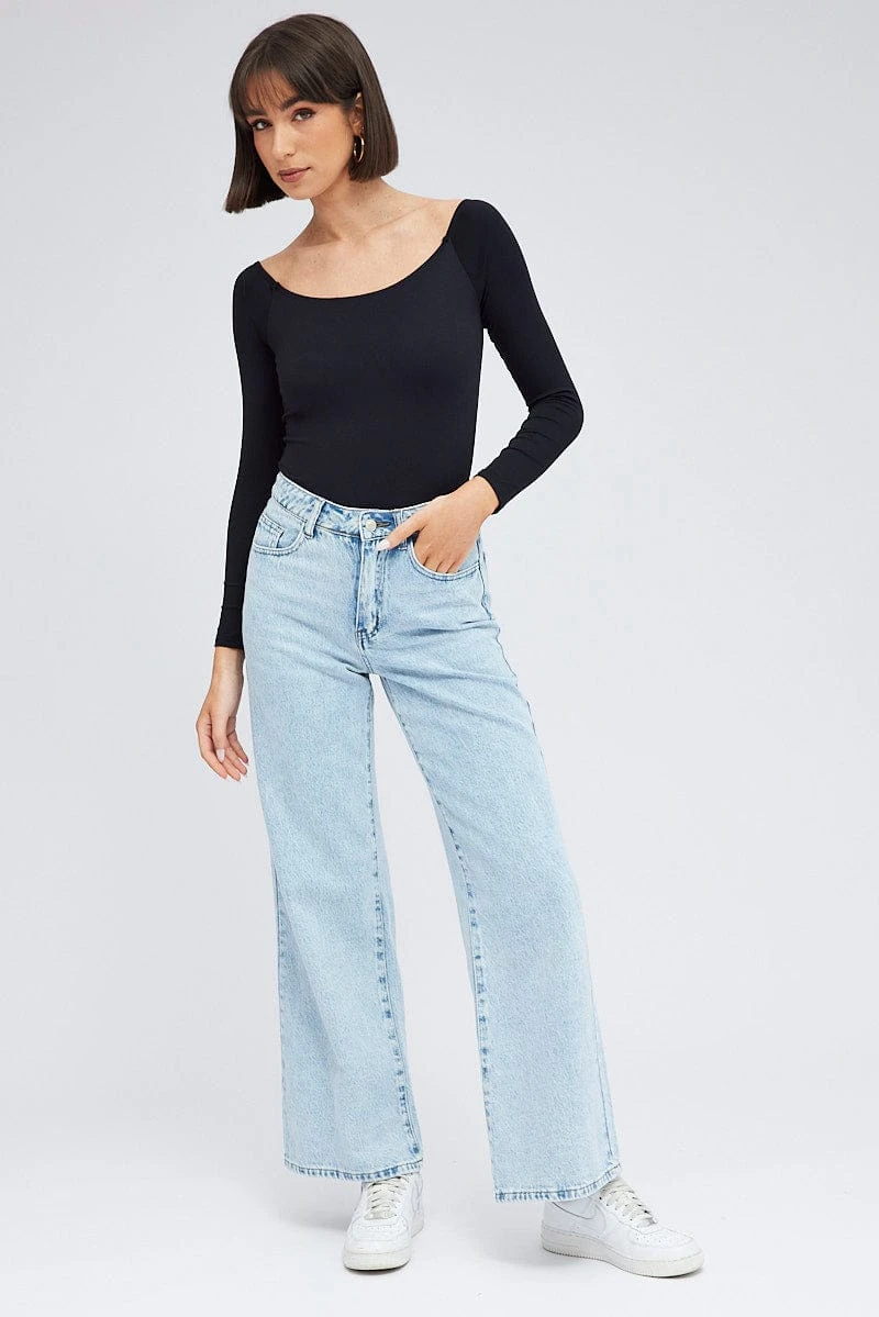 Black Supersoft Bodysuit Long Sleeve Offshoulder 5 Black Supersoft Bodysuit Long Sleeve Offshoulder - Image 3