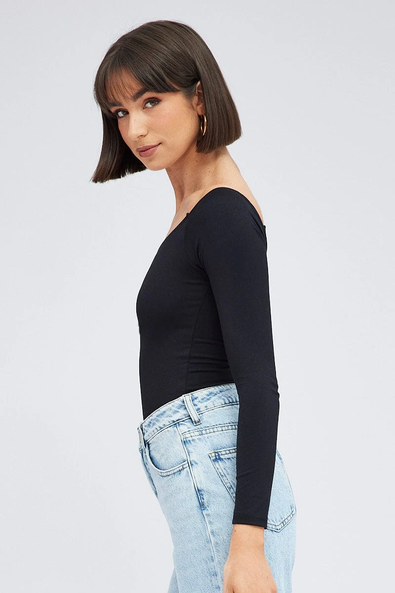 Black Supersoft Bodysuit Long Sleeve Offshoulder 6 Black Supersoft Bodysuit Long Sleeve Offshoulder - Image 4