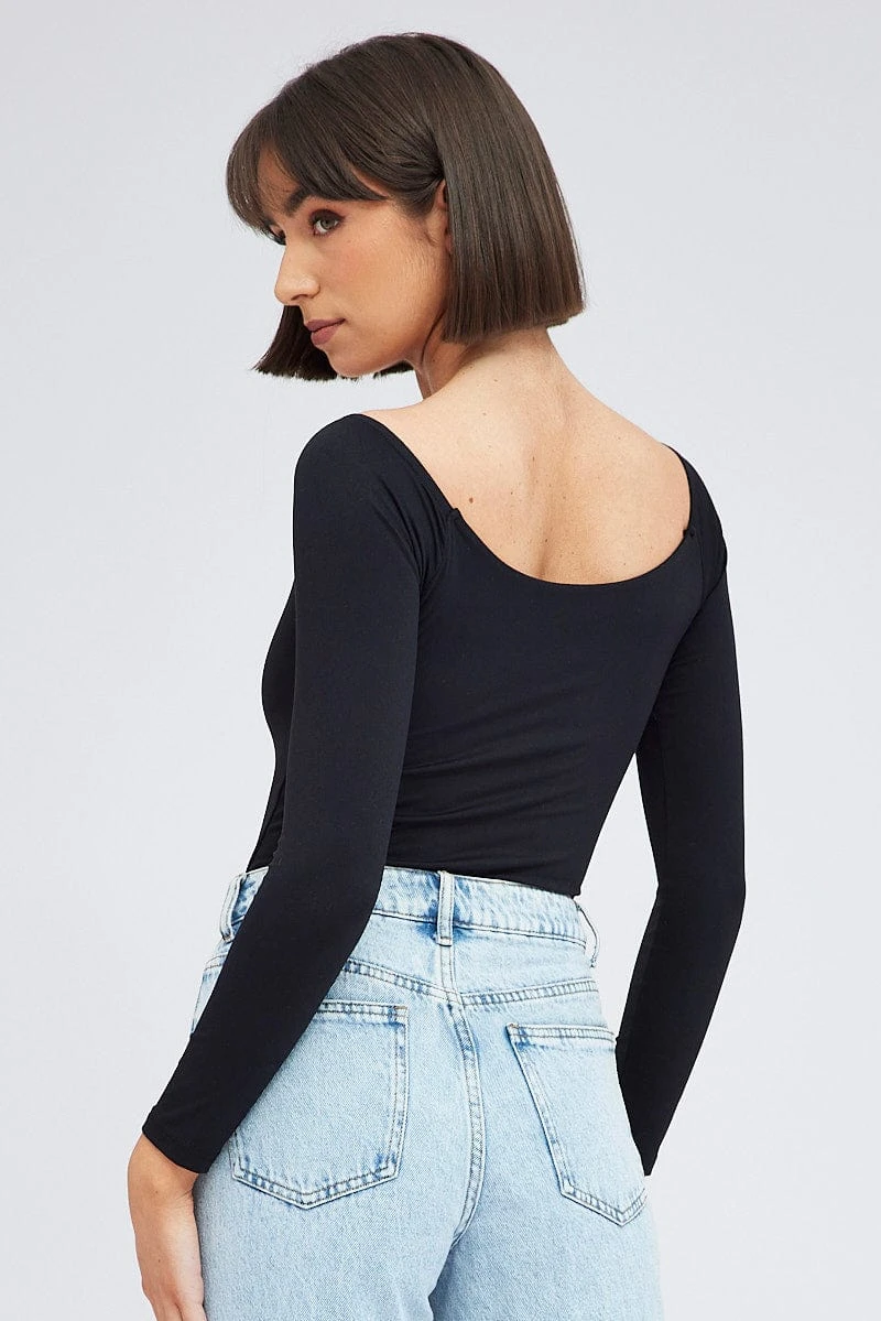 Black Supersoft Bodysuit Long Sleeve Offshoulder 7 Black Supersoft Bodysuit Long Sleeve Offshoulder - Image 5