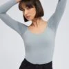 Grey Supersoft Bodysuit Long Sleeve Offshoulder -Women Clothing Shop jc1677 84wb grey 1