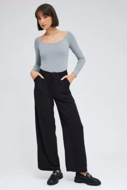 Grey Supersoft Bodysuit Long Sleeve Offshoulder -Women Clothing Shop jc1677 84wb grey 3