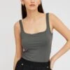 Grey Supersoft Bodysuit Sleeveless Square-Cut Neck -Women Clothing Shop jc1686 84wb charcoal 1