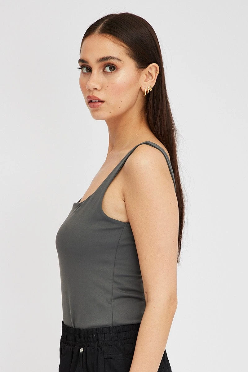 Grey Supersoft Bodysuit Sleeveless Square-Cut Neck 6 Grey Supersoft Bodysuit Sleeveless Square-Cut Neck - Image 4