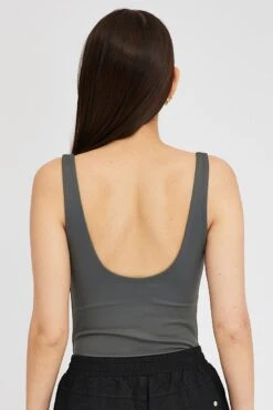 Grey Supersoft Bodysuit Sleeveless Square-Cut Neck 12 Grey Supersoft Bodysuit Sleeveless Square-Cut Neck -Women Clothing Shop jc1686 84wb charcoal 5