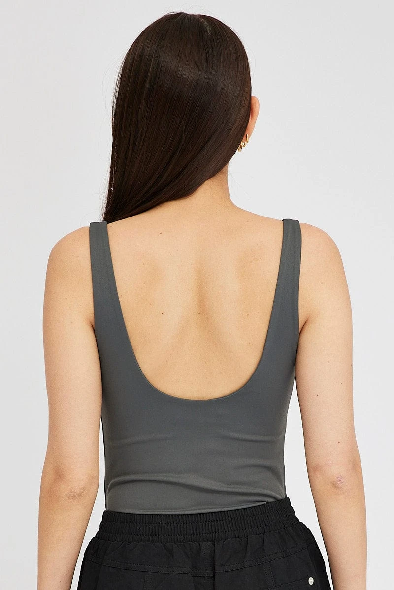 Grey Supersoft Bodysuit Sleeveless Square-Cut Neck 7 Grey Supersoft Bodysuit Sleeveless Square-Cut Neck - Image 5