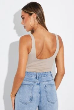 Beige Supersoft Bodysuit Sleeveless Square-Cut Neck -Women Clothing Shop jc1686 84wk stone 5