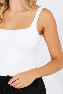 White Supersoft Bodysuit Sleeveless Square Cut Neck -Women Clothing Shop jc1686 84wk white 6