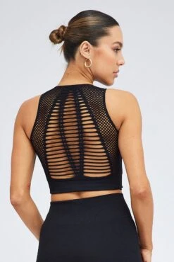 Black Fishnet Top Sleeveless Crop Seamless 12 Black Fishnet Top Sleeveless Crop Seamless -Women Clothing Shop jc1689 39w black 5