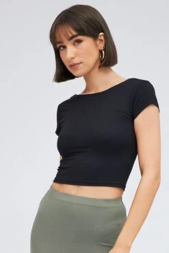 Black Supersoft Top Short Sleeve Backless