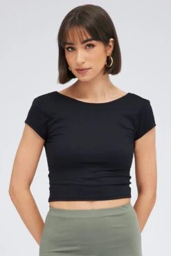 Black Supersoft Top Short Sleeve Backless -Women Clothing Shop jc1708 84wk black 4