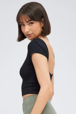 Black Supersoft Top Short Sleeve Backless -Women Clothing Shop jc1708 84wk black 5