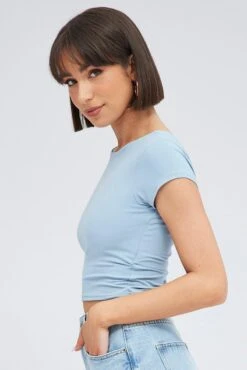 Blue Supersoft Top Short Sleeve Backless -Women Clothing Shop jc1708 84wk dusty blue 4