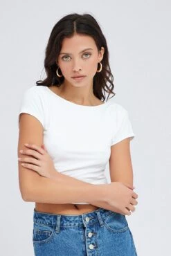 White Supersoft Top Short Sleeve Backless -Women Clothing Shop jc1708 84wk white 2