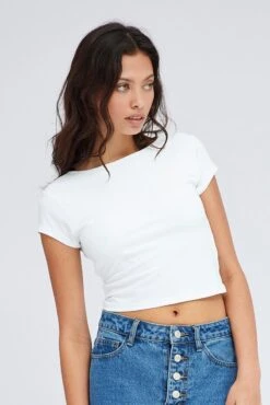 White Supersoft Top Short Sleeve Backless -Women Clothing Shop jc1708 84wk white 4