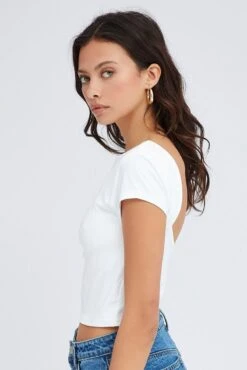 White Supersoft Top Short Sleeve Backless -Women Clothing Shop jc1708 84wk white 5