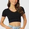 Black Seamless Top Short Sleeve -Women Clothing Shop jc1898 39w black 1