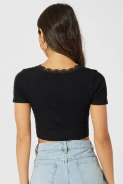 Black Seamless Top Short Sleeve -Women Clothing Shop jc1898 39w black 5