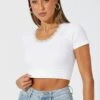 White Seamless Top Short Sleeve -Women Clothing Shop jc1898 39w white 1