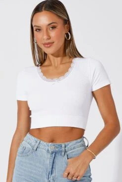 White Seamless Top Short Sleeve -Women Clothing Shop jc1898 39w white 3
