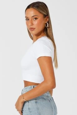 White Seamless Top Short Sleeve -Women Clothing Shop jc1898 39w white 4