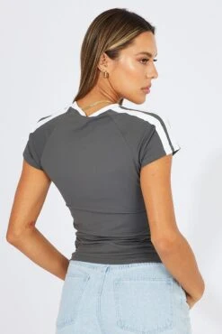 Grey Supersoft Top Short Sleeve Stripe -Women Clothing Shop jc1957 84w charcoal 5