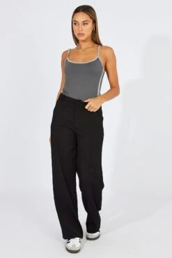 Grey Supersoft Bodysuit Contrast Stripe Side