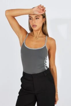 Grey Supersoft Bodysuit Contrast Stripe Side -Women Clothing Shop jc1958 84wb charcoal 3