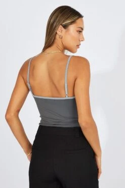 Grey Supersoft Bodysuit Contrast Stripe Side -Women Clothing Shop jc1958 84wb charcoal 5